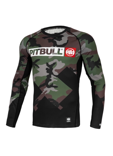 PitBull West Coast - pánský LS rashguard CROSS CAMO woodland camo