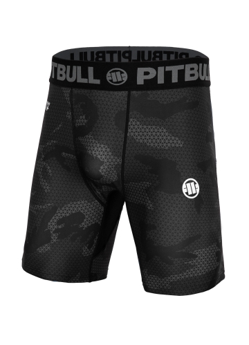 PitBull West Coast - pánske kompresné šortky NET CAMO 2 all black camo