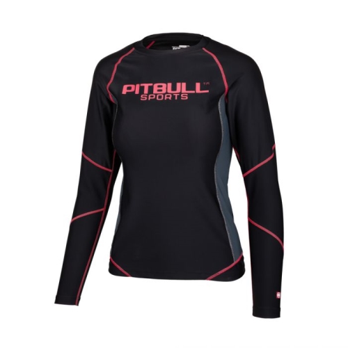 PitBull West Coast - dámsky rashguard s dlhým rukávom COMPRESSION čierno/koralový (1)