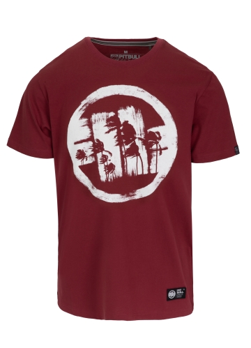PitBull West Coast - pánské triko LOGO PALMS burgundy