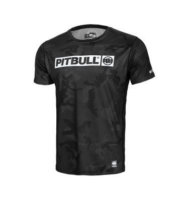 PitBull West Coast - Pánsky funkčný rashguard NET CAMO HILLTOP 2, čierny maskovací vzor