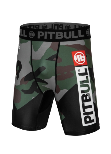 PitBull West Coast - pánské kompresní šortky CROSS CAMO woodland camo