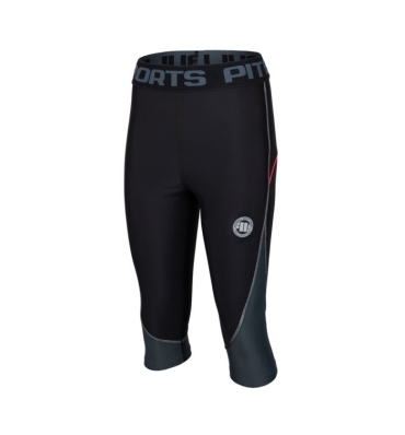 PitBull West Coast - dámske fitness 3/4 legíny COMPRESSION čierno/koralové
