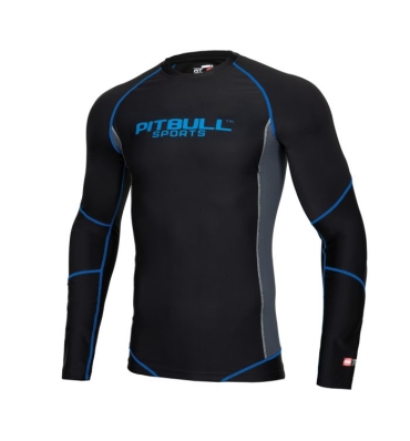 PitBull West Coast - pánsky rashguard L.S. COMPRESSION čierno/modrý