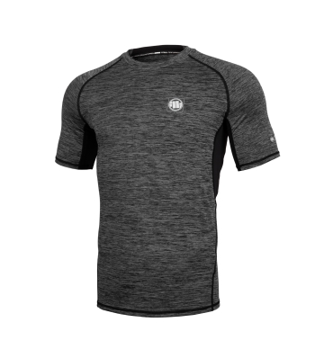 PitBull West Coast - pánsky rashguard Performance SMALL LOGO šedé melírovanie